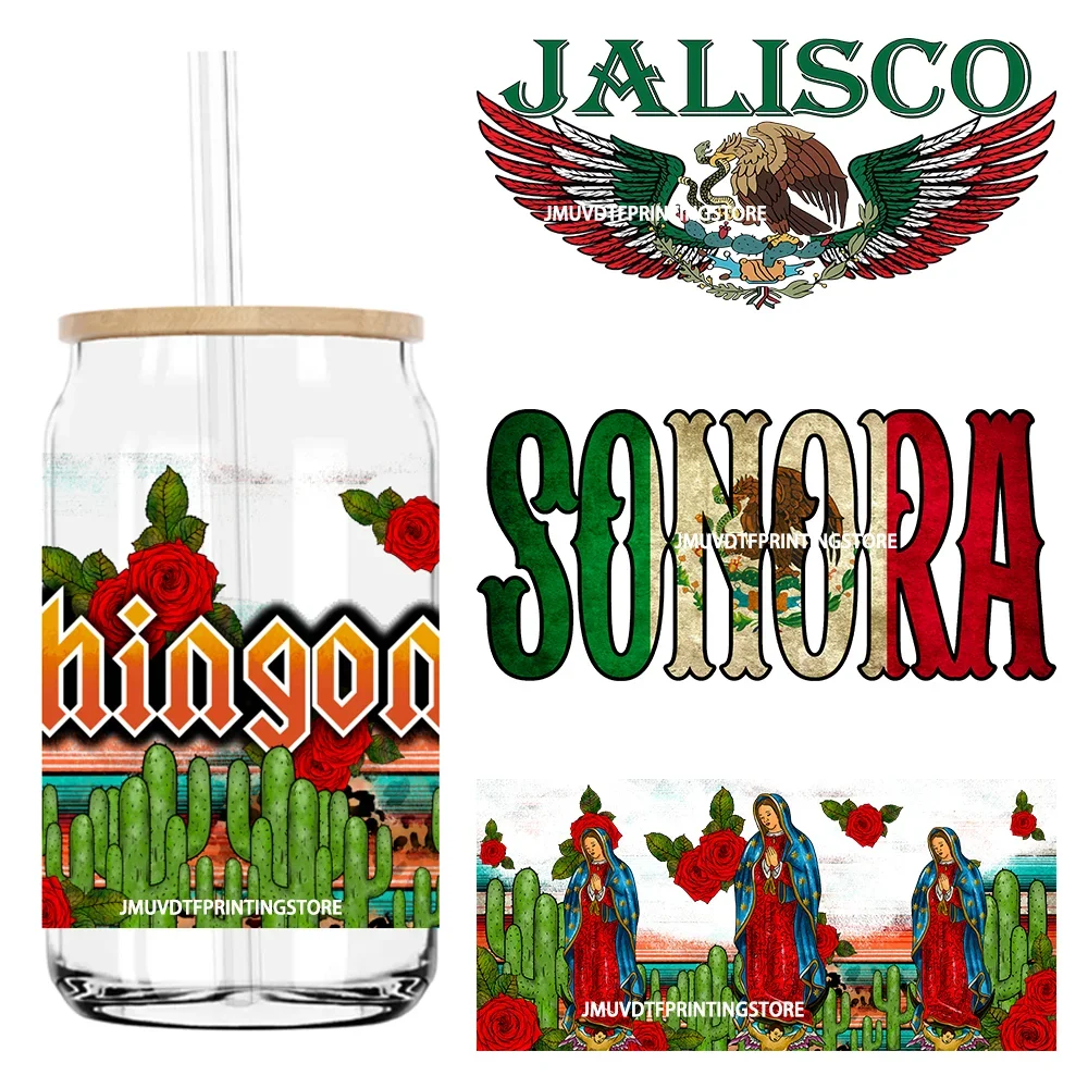 Mexico States Culture UV DTF стикер для 16OZ Libbey стеклянная чашка банка мексиканский флаг Страна обернуть переводная наклейка на заказ DIY логотип