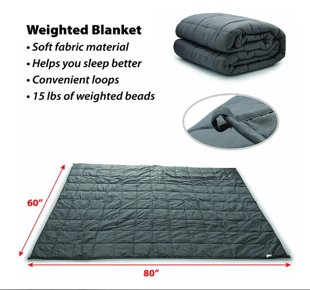 7 Layers Breathable Cotton Weighted Blanket 15LBS with Glass Beads