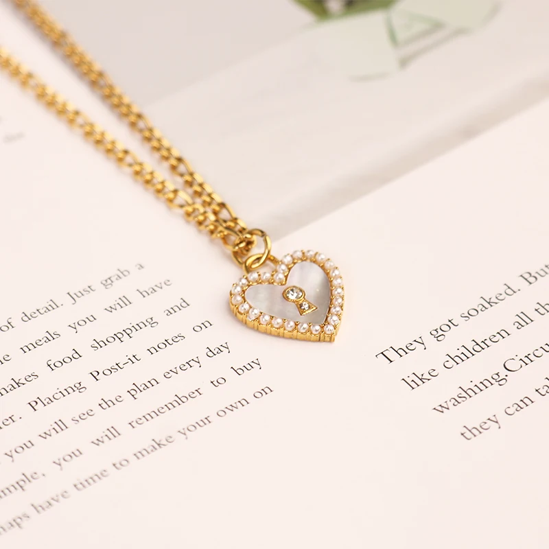 Women 18K Gold Plated Heart Shape Pendant Necklace Stainless Steel Exquisite Spiritual Jewelry Heart Pearl Necklace