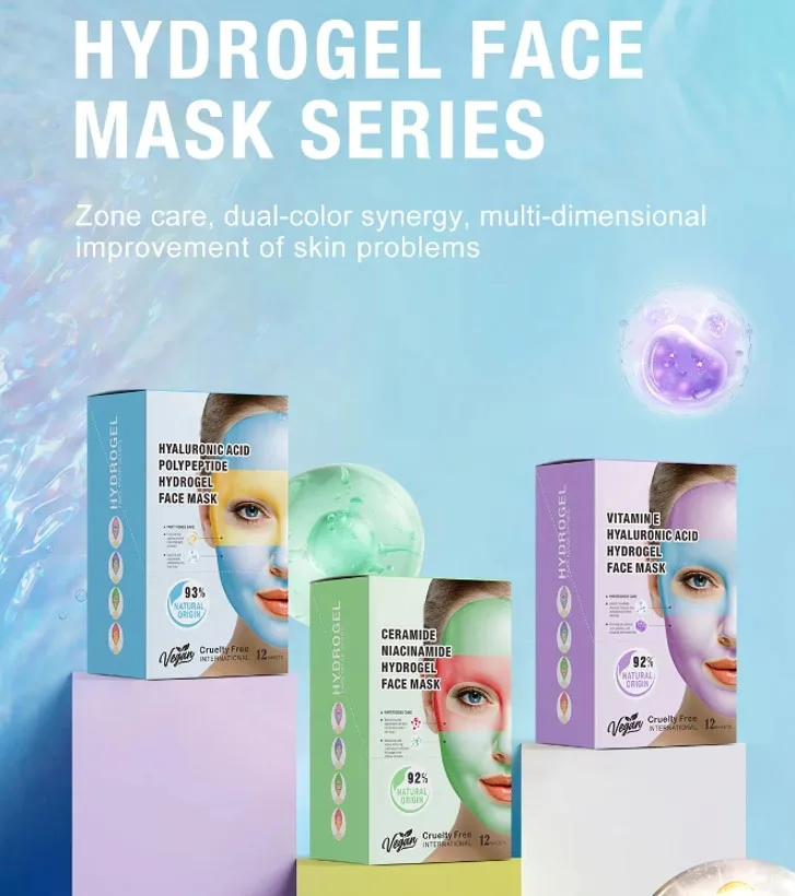 Free Samples Double-Color Cooling Crystal Collagen Hydrogel Face Mask Vitamin E Peptide Moisturizing Sheet Facial Care