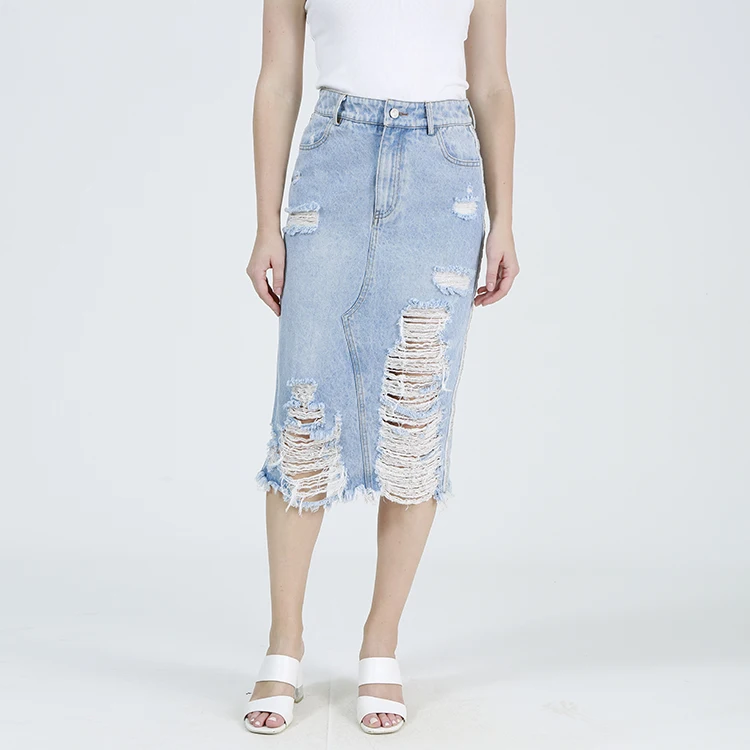 
Custom OEM ODM Washing Ripped Straight Girl Denim Skirt Jeans Skirt Women Denim 
