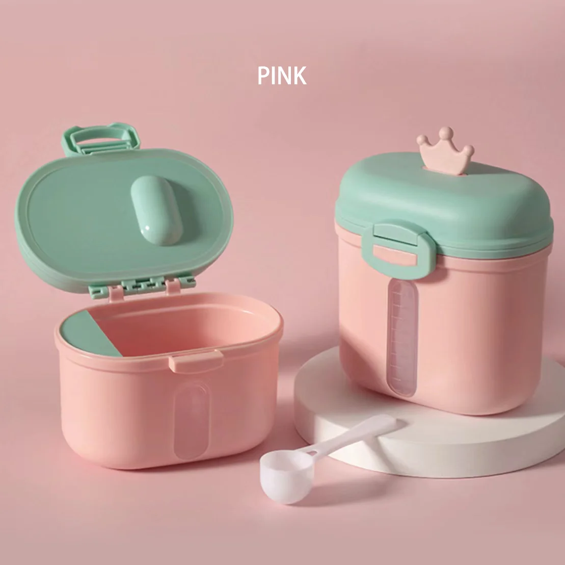 Bpa Free Small Transparent Plastic Baby Food Storage Formula Milk Powder Dispenser Box With Spoon