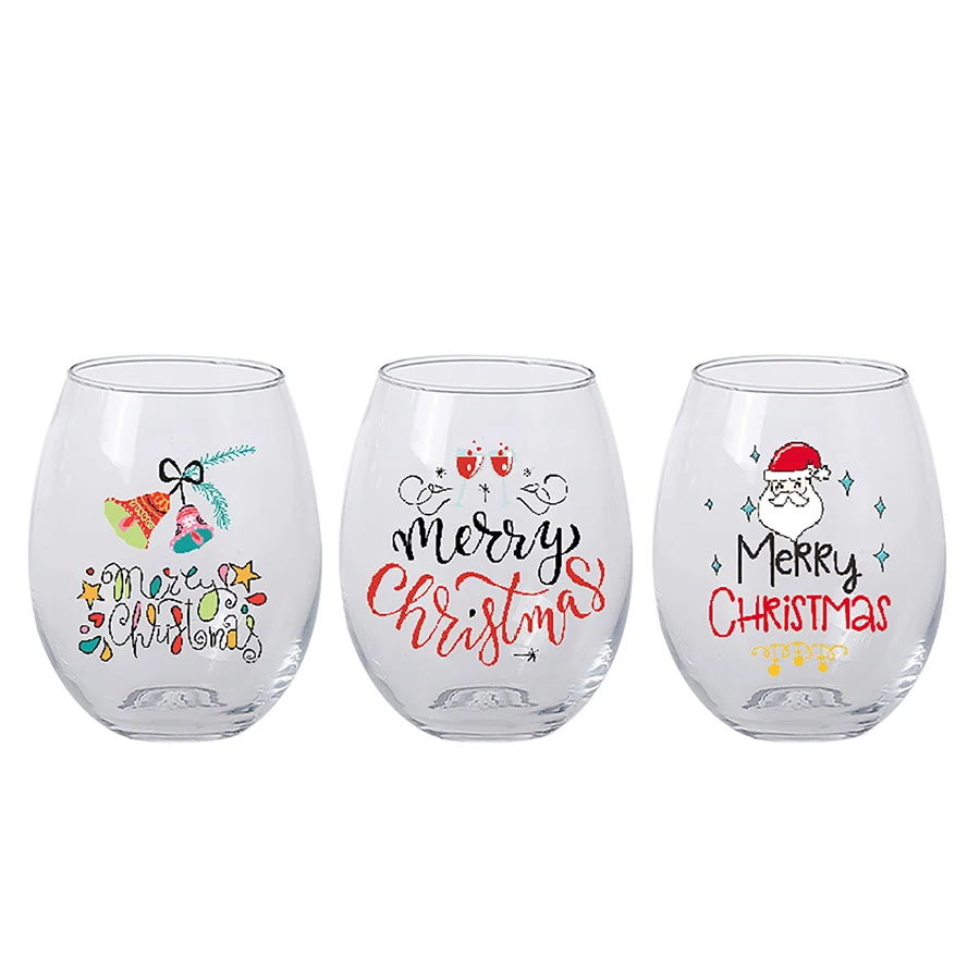 Wine glass 15 oz christmas style crystal clear stemless wine glasses for red wine juice water