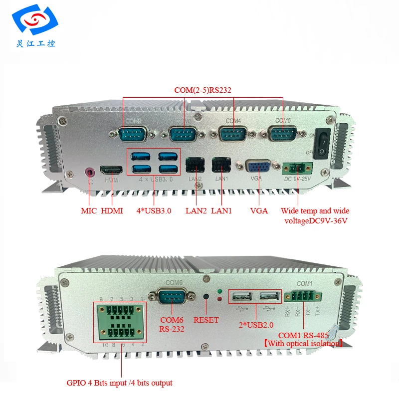 Дешевая оптовая продажа с фабрики 5205U CPU 4 USB 3 0 8 ГБ ОЗУ 64 SSD Встроенный промышленный компьютер мини-ПК