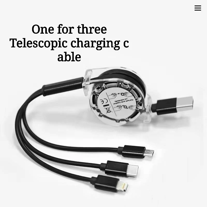 Original 3A fast charging USB data cable, three-in-one charging at the same time, pearlescent retractable USB cable