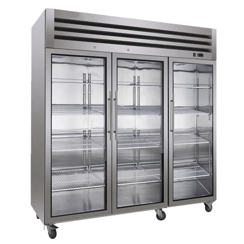 commercial three glass door fridge restaurant kitchen refrigerator stainless steel upright freezer fridge