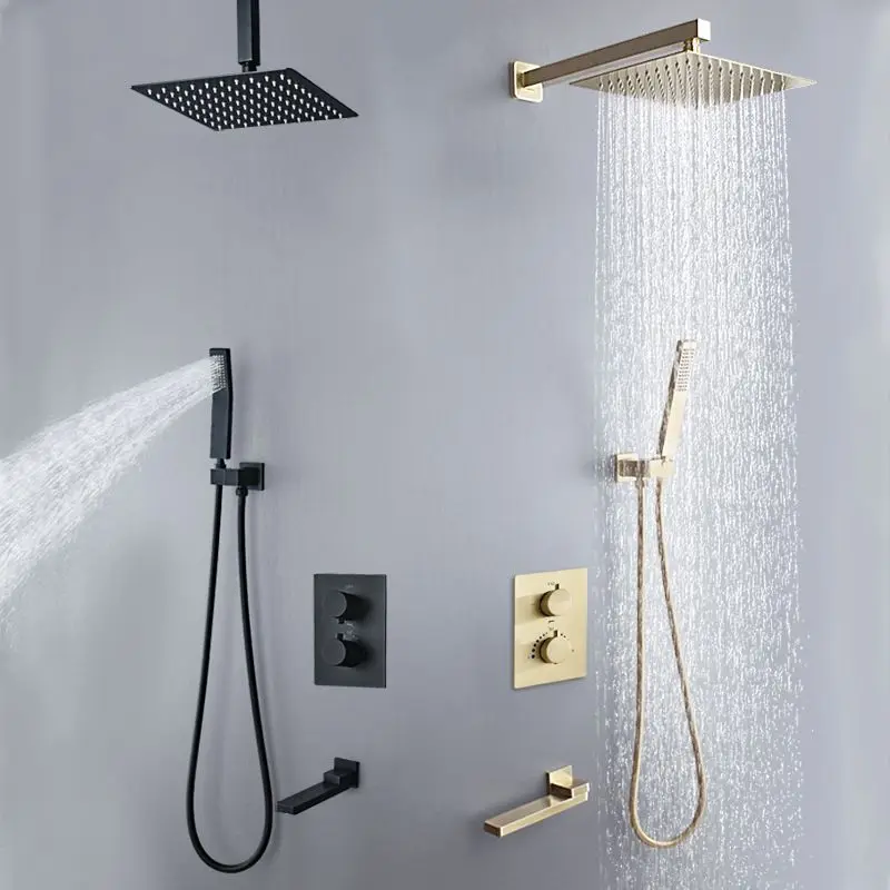 Bathroom Luxury Rain Mixer 12 Inch Shower Head with Hand Held Shower thermostatic shower system