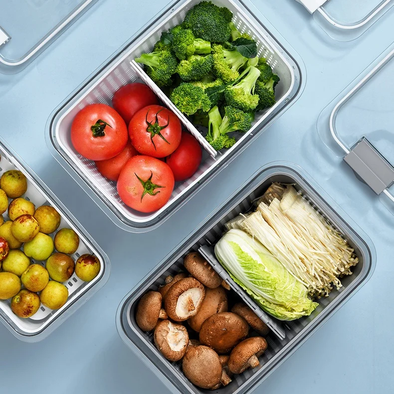 Fresh-keeping Vegetable And Fruit Storage Bin Refrigerator Food Storage Containers with Filter Basket