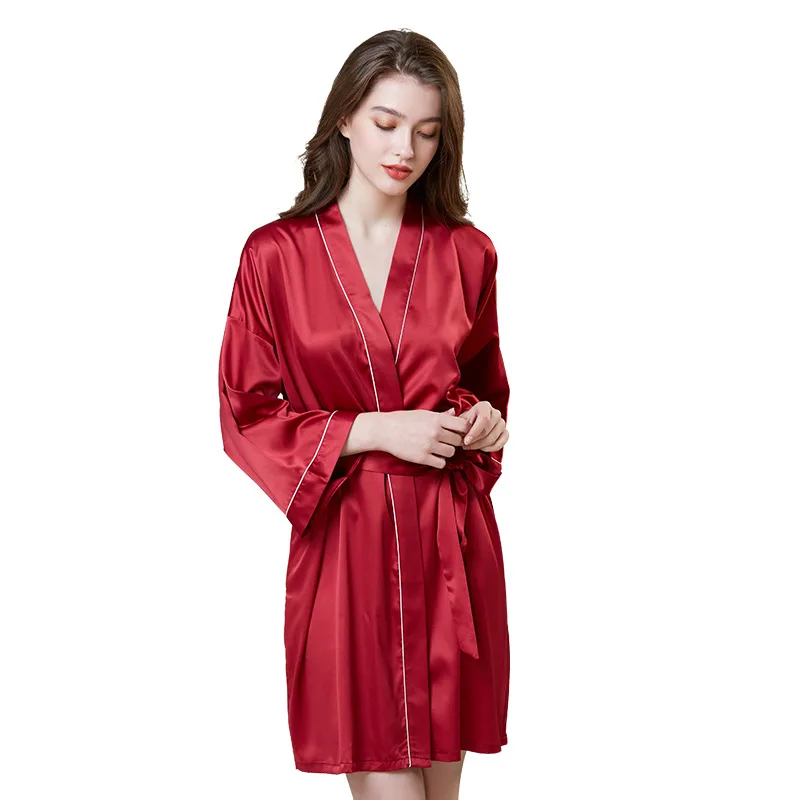 Women Sexy Nightgown Long Sleeve Morning Gowns Ice Silk Bathrobe Pajamas Night Robe