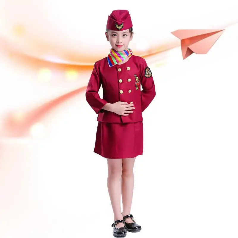 Kids Flight Attendant Accessories Set Stewardess Air Hostess Hat for Girls Career Dress Up Cosplay Halloween Costume