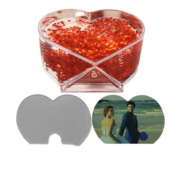 Wholesale Flying love heart shaped stylish plastic photo frame DIY wedding favors snow globe for your own photo