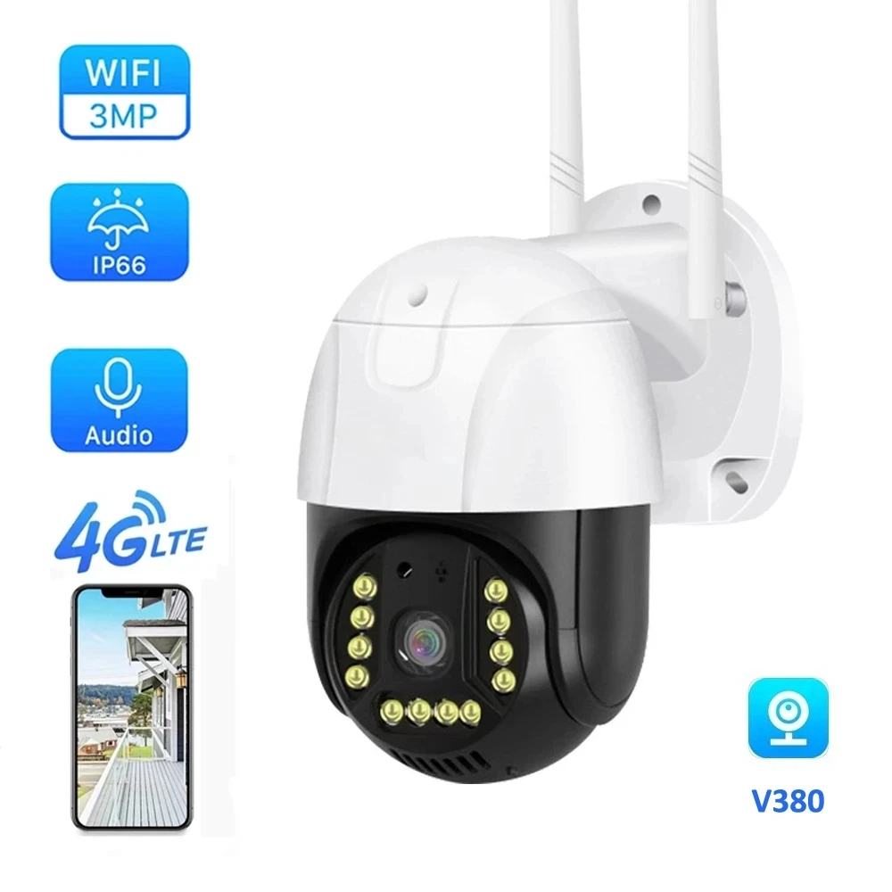 Factory Supply Q12 V380 PTZ Camera 3MP Outdoor Security Wireless Camera Surveillance Wifi 4G Sim Card Support