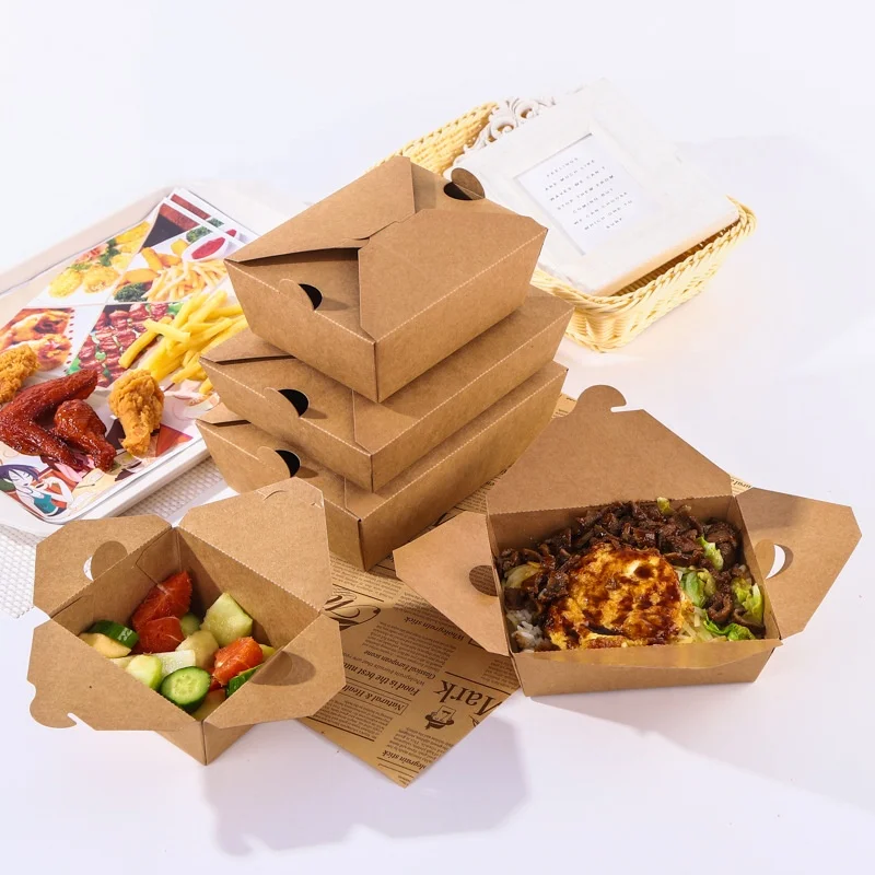 Custom Logo Brown Kraft Packaging Cardboard Catering Takeaway to Go for Chinese Food Paper Container Takeout Boxes