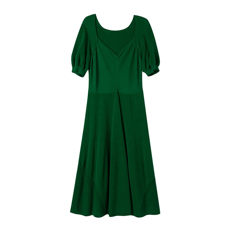 Most Popular Pure Green Knitted Dresses Women 2025 New Dress Designs Summer Dress