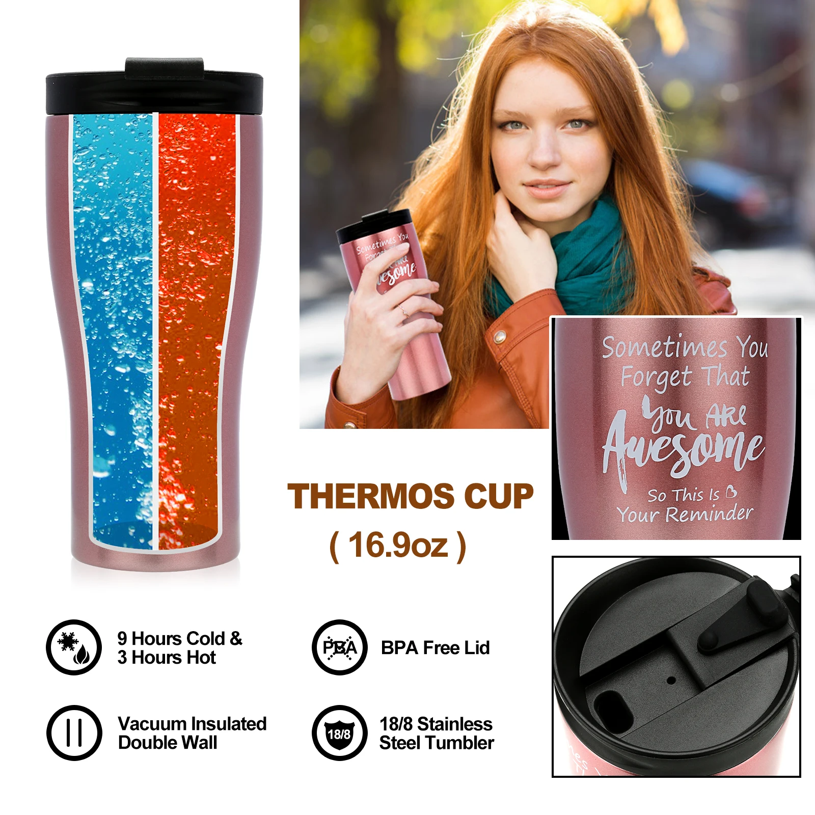 Creative Thermos Set - Birthday Gifts Box for Women Friends - Unique Thank You Gift Basket for Her - Inspirational Care Package