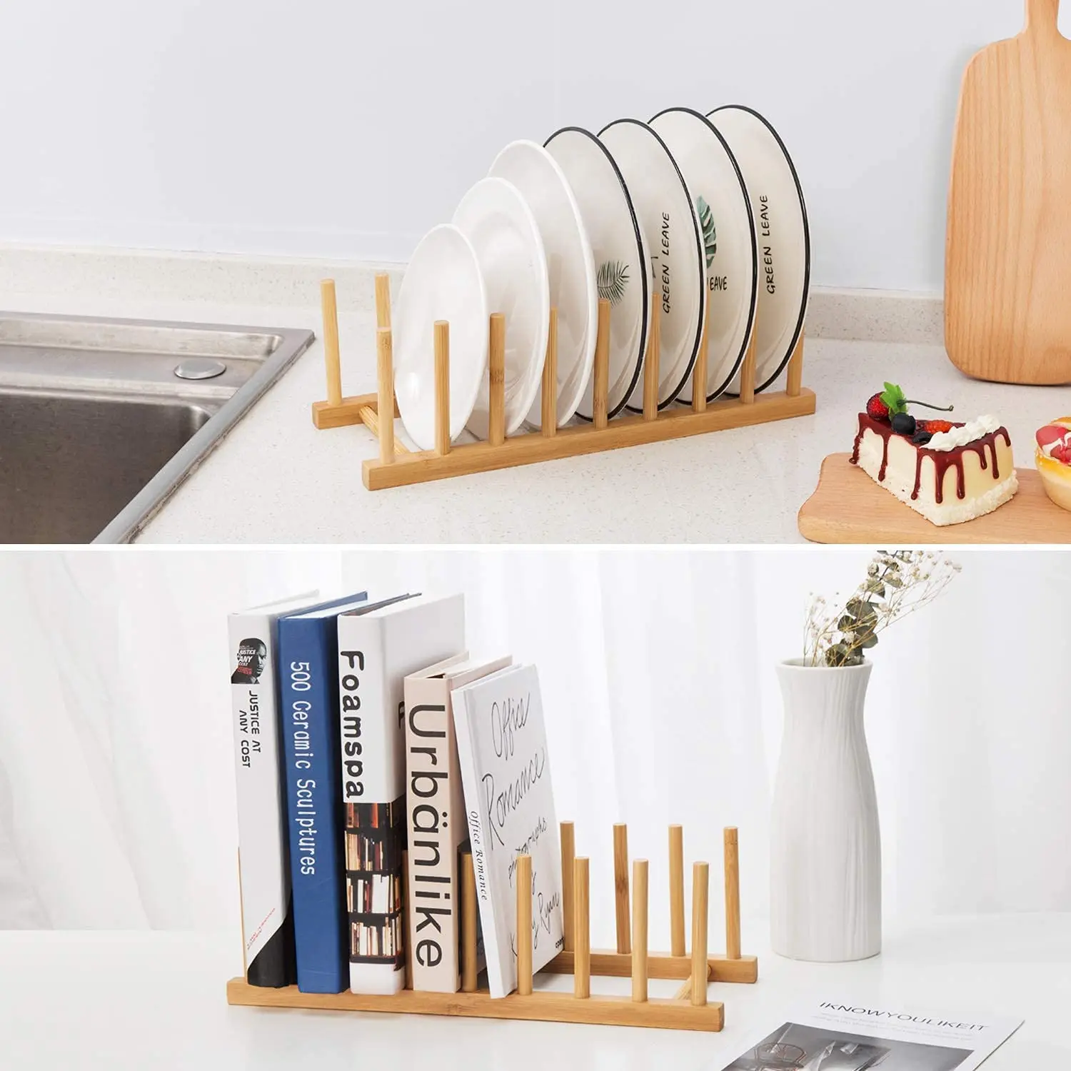 Kitchen wooden utensil cutting board mug plate bowl dish drainer rack bamboo pot lid cup dish drying rack stand holder