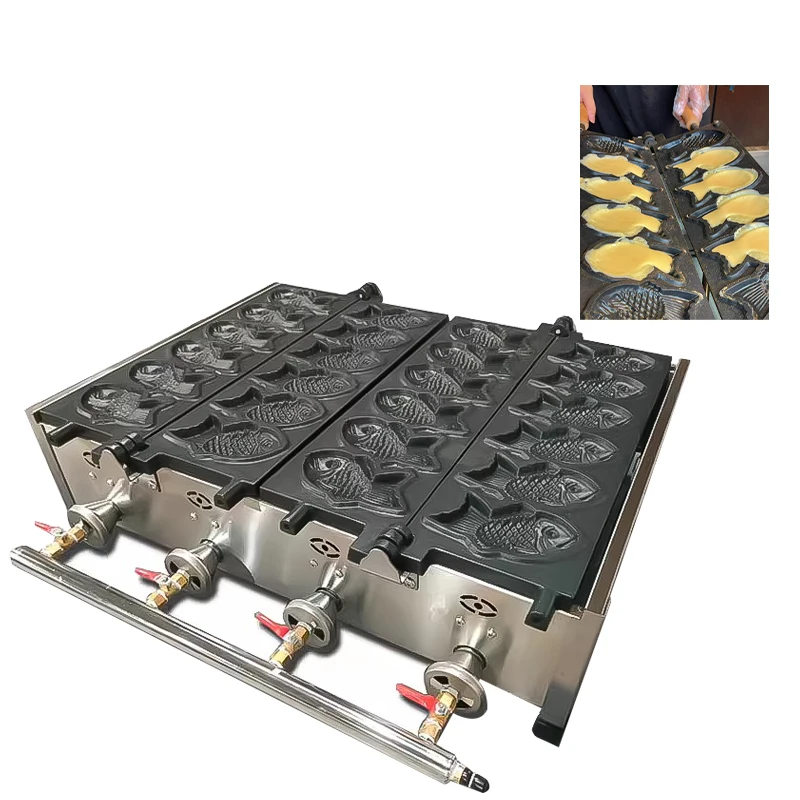Commercial waffles 12 grid gas Taiyaki muffin machine fish shaped Shaobing (Baked cake in griddle) street snack machine