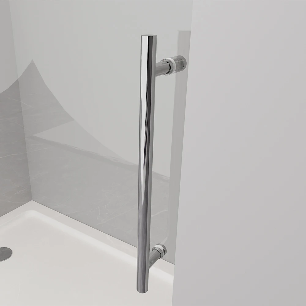 Elegant Barn Door Style Frameless Textured Nano Glass Rolling Double Sliding Shower Enclosure