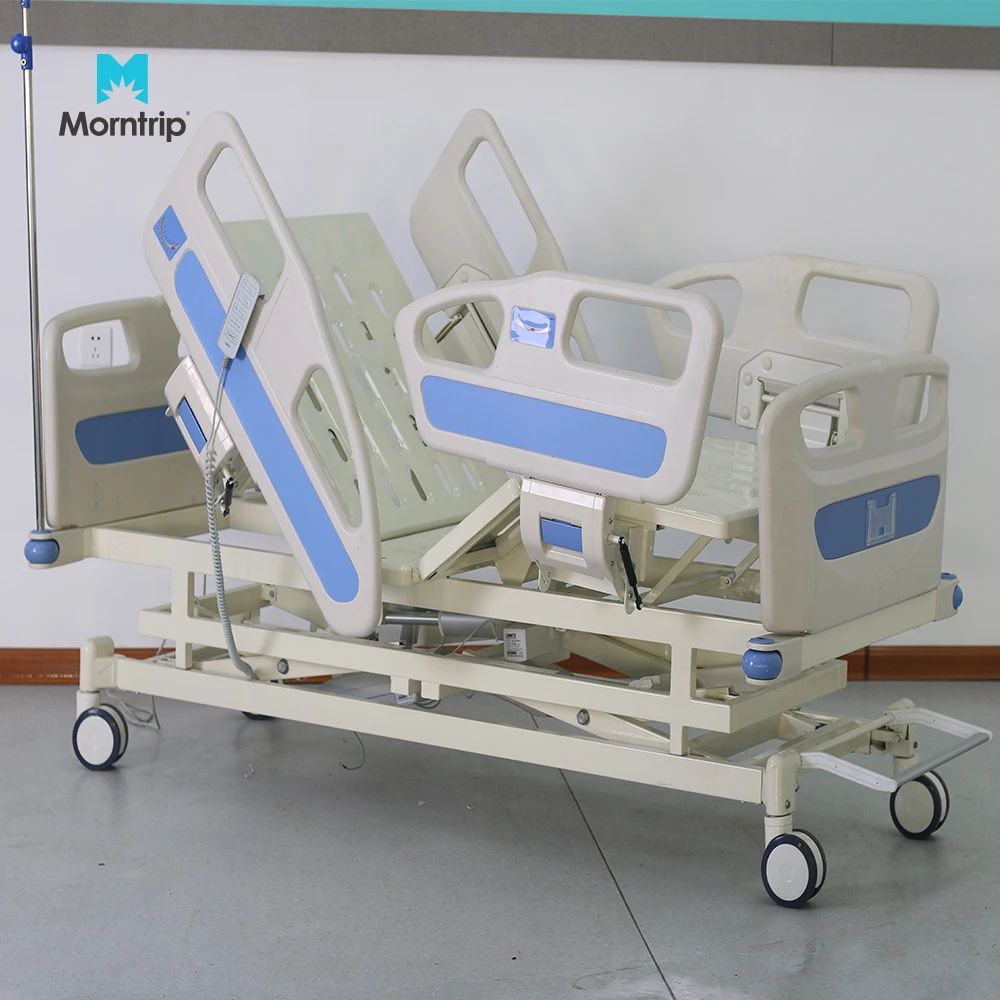 Promotion Price ABS Guardrail Nursing 5 Function Medical Hospital Patient Bed With Central Brake Central Control Casters