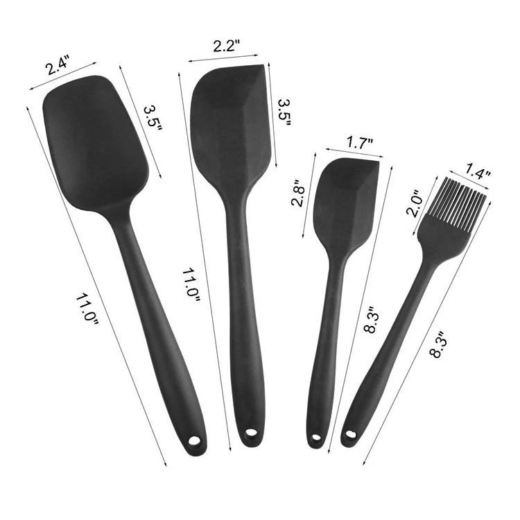 Personalized Private Label Black or Red Silicon Spatula Rubber Heat Resistant Silicone Spatula Set for Kitchen Cooking Baking