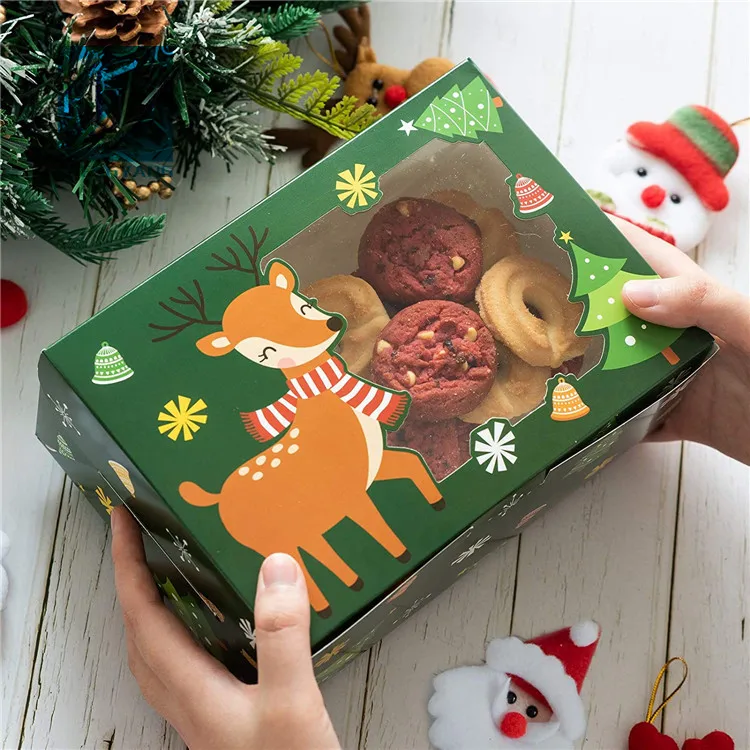 Christmas Cookie Boxes Baking Box with Window for Pastries Cupcakes, Candy, Holiday Bakery Treat and Party Favor