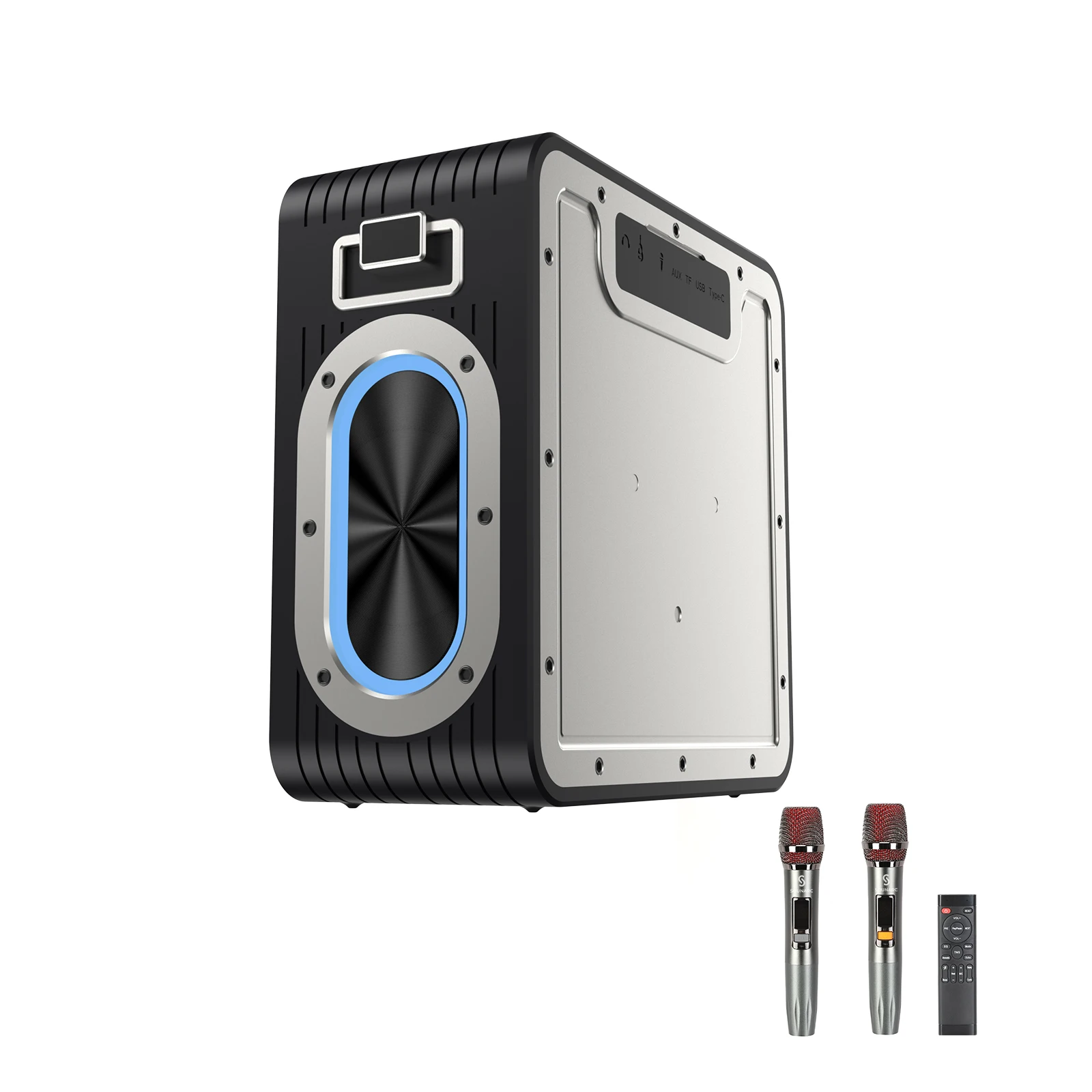Fashionable Dual Mic Karaoke Waterproof Speaker Stereo Party Portable Support Voice Assistant KTV Bluetooth Wireless Speaker