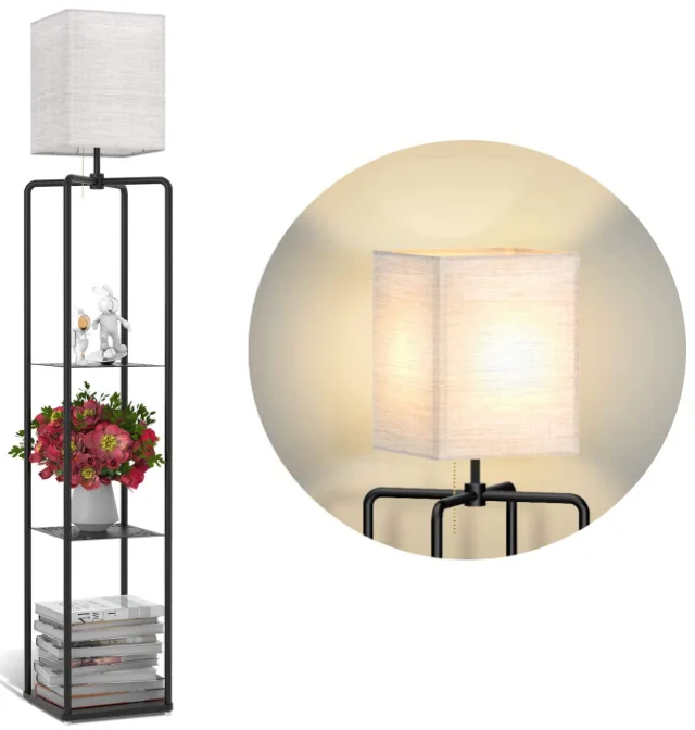 Decorative Metal Stand Floor Lamp With 3 Tiers Shelf Plants Rack Light