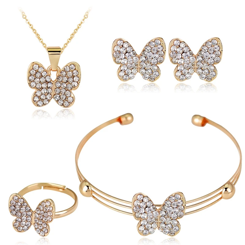 
Cute Butterfly Girls Kids Jewelry Sets Fashion Crystal Rhinestones Children Bracelet Necklace Earrings Jewellery 