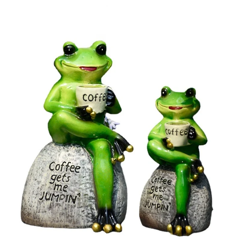 Garden Villa Decoration Frog figurine home decoration animal drinking coffee funny frog crafts for sale