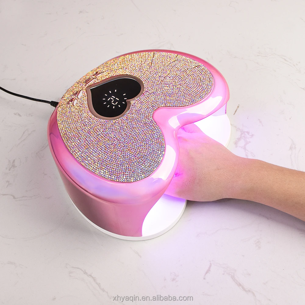 96W Diamond Pink Heart Shape UV LED Nail Lamp with Rhinestones Professional UV Gel Dryer