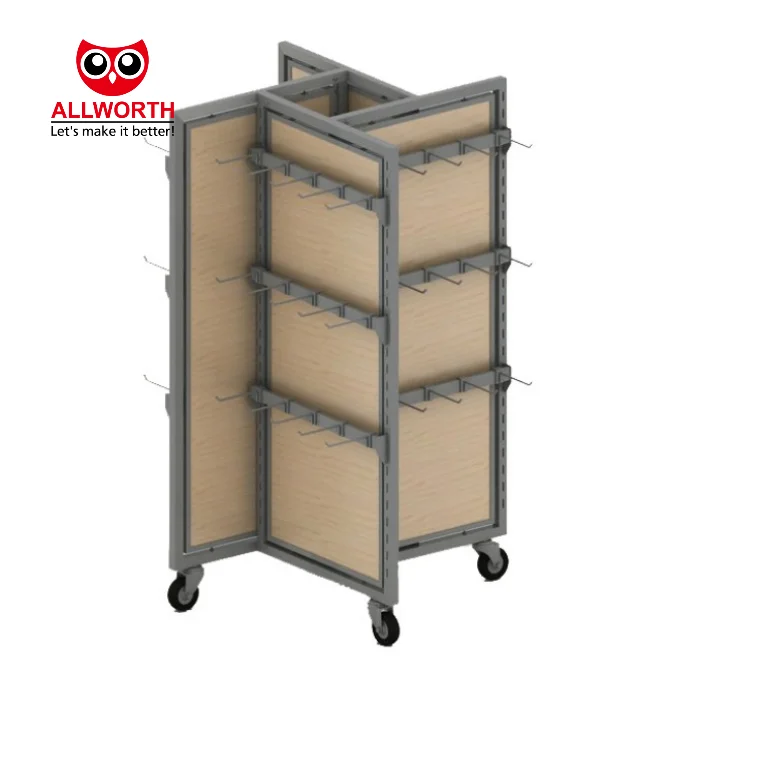 Adjustable Middle Duty Groceries 4-way Rolling Snack Showing Display Rack