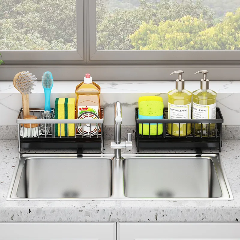 ZX kitchen telescopic sink shelf 304 stainless steel drain rack holder sponge soap rag  storage holders