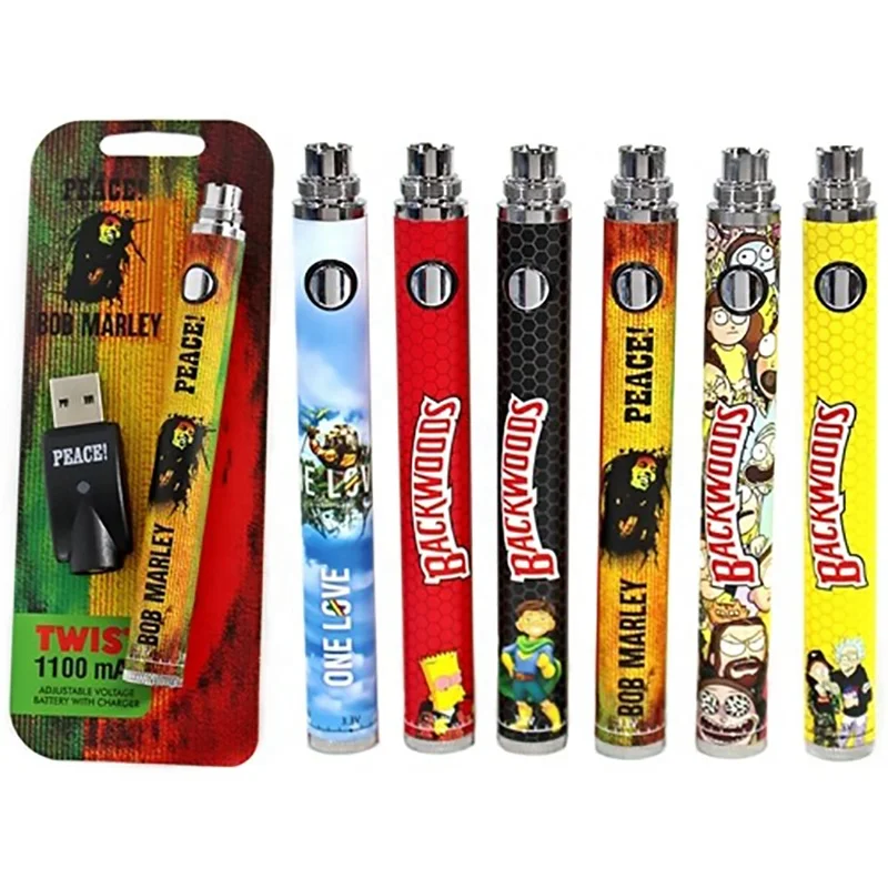 Top Selling 12ct Bob Marley 1100mAh 510 thread cbd Battery With Charger Assortment