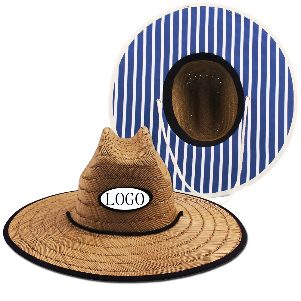 Best Selling High Quality Hollow Beach Hat Fishing Women Man Spring Summer Lifeguard Surf Straw Hat Fabric Logo