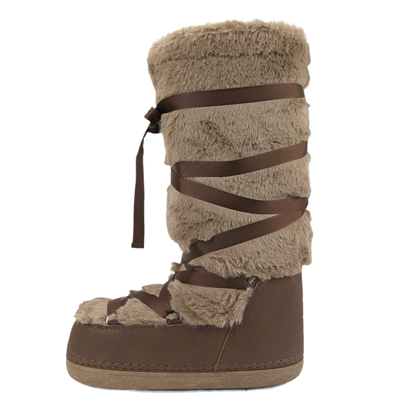 2023 Over knee high warmly snow boots fur trim lined winter space boots for outdoor and indoor