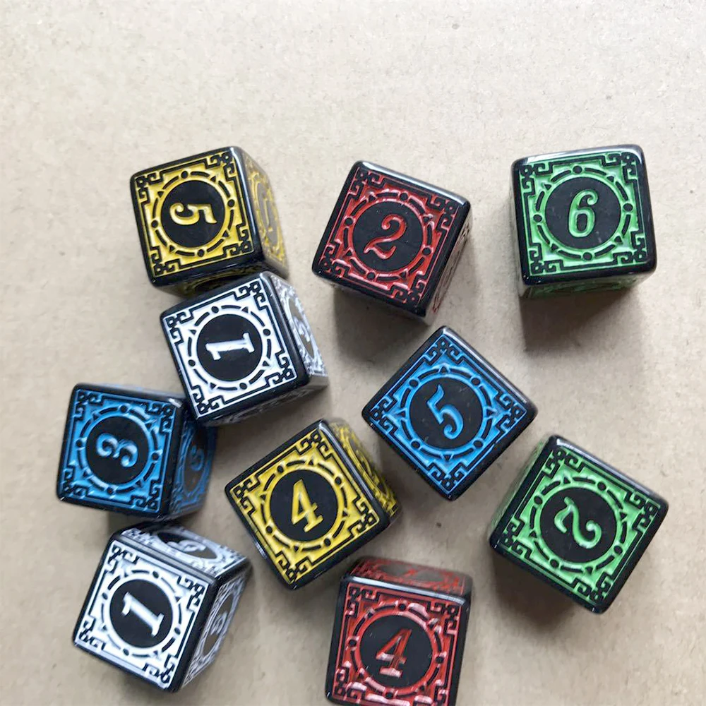 D6 New Pattern Custom Dice 16MM Acrylic Number Right Angle Dice Game Antique Pattern Board Game