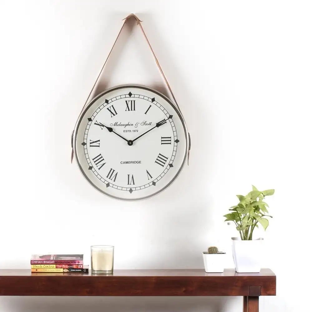 YY Modern Custom Leather Wall Art Clocks Holder Belt Alarm Clock Wall Art Glass Craft Clock Home Decor Single Face Separates