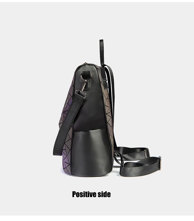 Holographic Luminous Backpack Women Geometric Shoulder Bag Folding Student School Bags For Teenage Girl