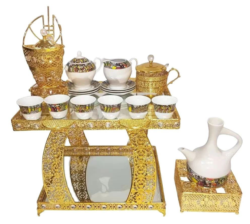 Эфиопский металлический кофейный столик, чайный поднос habesha rekebot FT132 gold