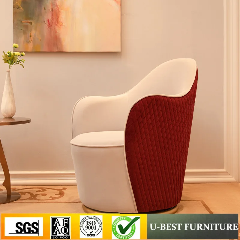 U-BEST Italy Style Modern Rotating Single Sofa Chair Revolving Lounge Leather Accent Chair Living Room Furniture