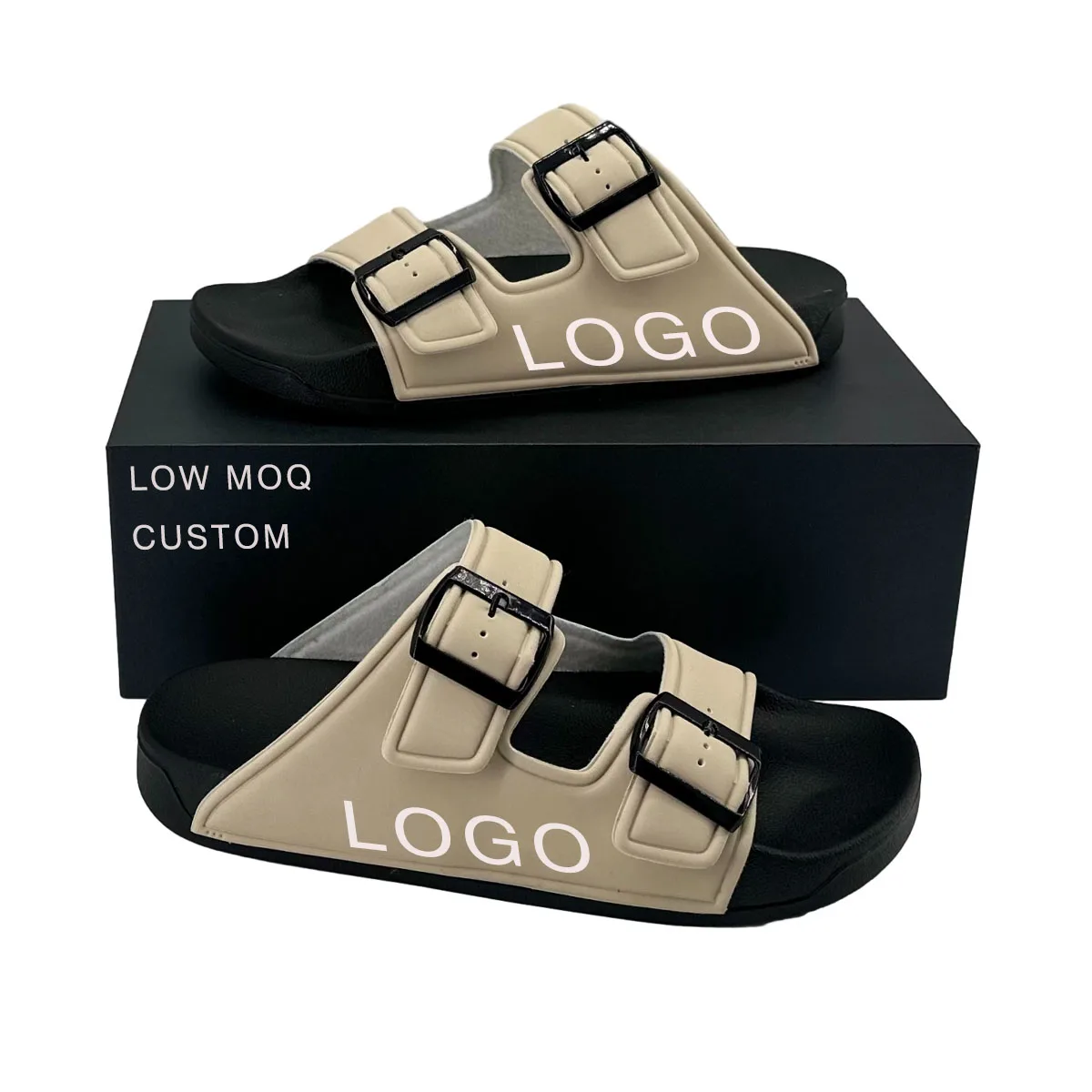 New Fashion Beach Sandals Double-buckle Adjustable Strap Big Size Flat Pillow Slippers Casual Girls Slides Shoes