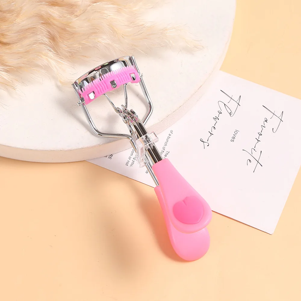 High Quality Stainless Steel Multicolor Love Handle Eyelash Curler With Brush Comb Professional Makeup Tool Eyelash Curler
