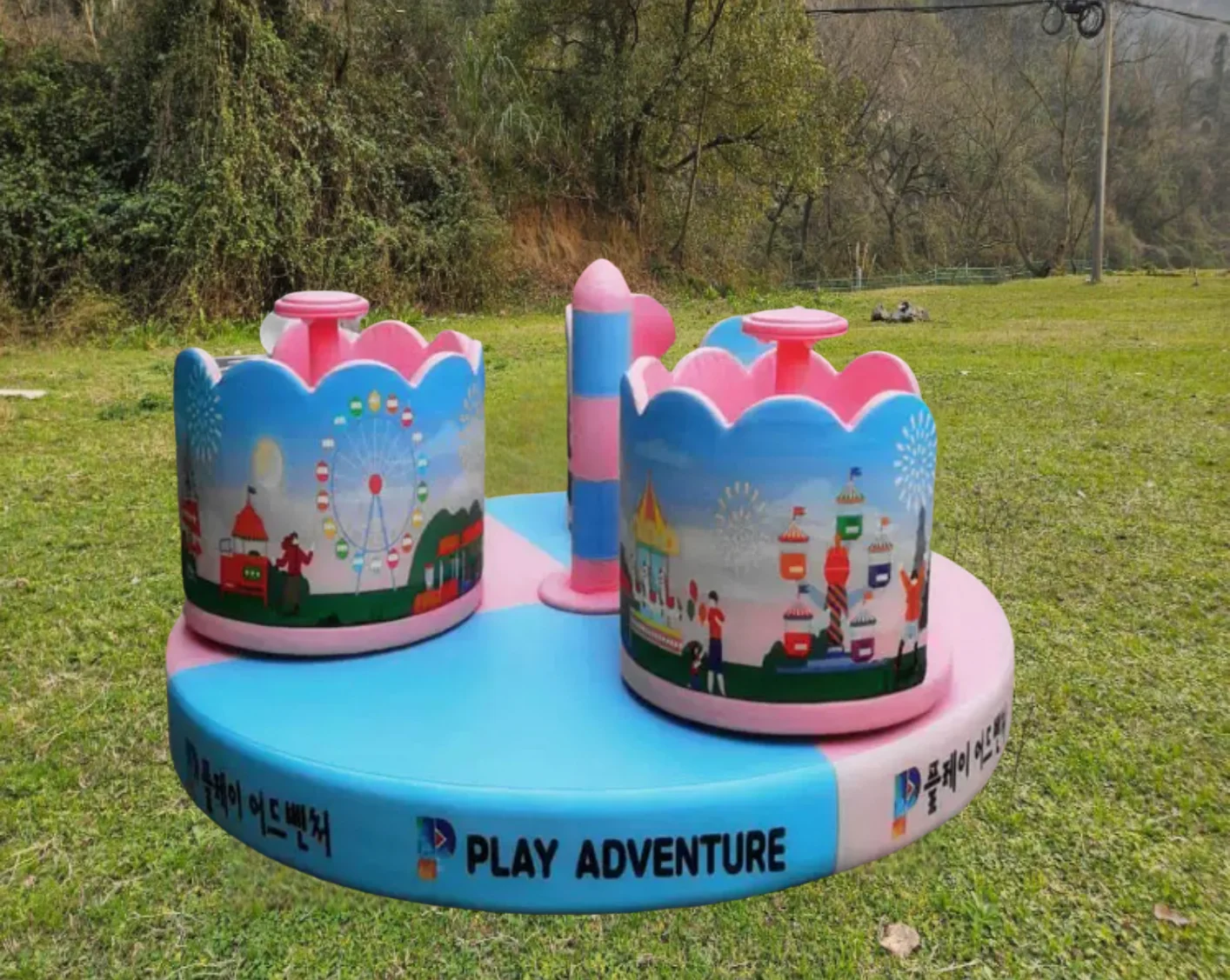 Hot colored teacup rotate spin for kids indoor equipment soft play party rental merry go round electric soft play merry go round