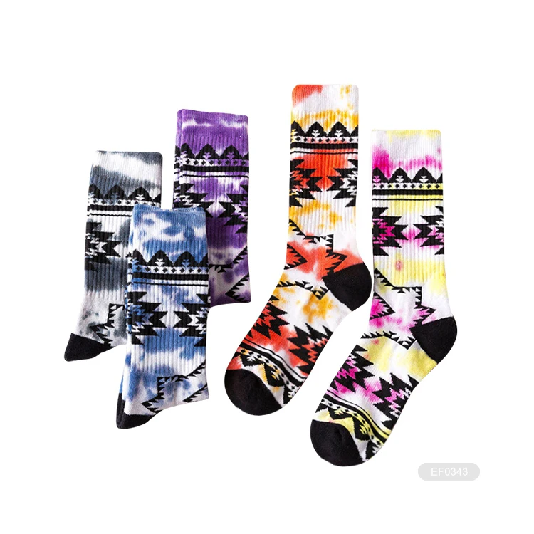 colorful cotton tye dye womens socks custom logo design tie dye sports socks for women