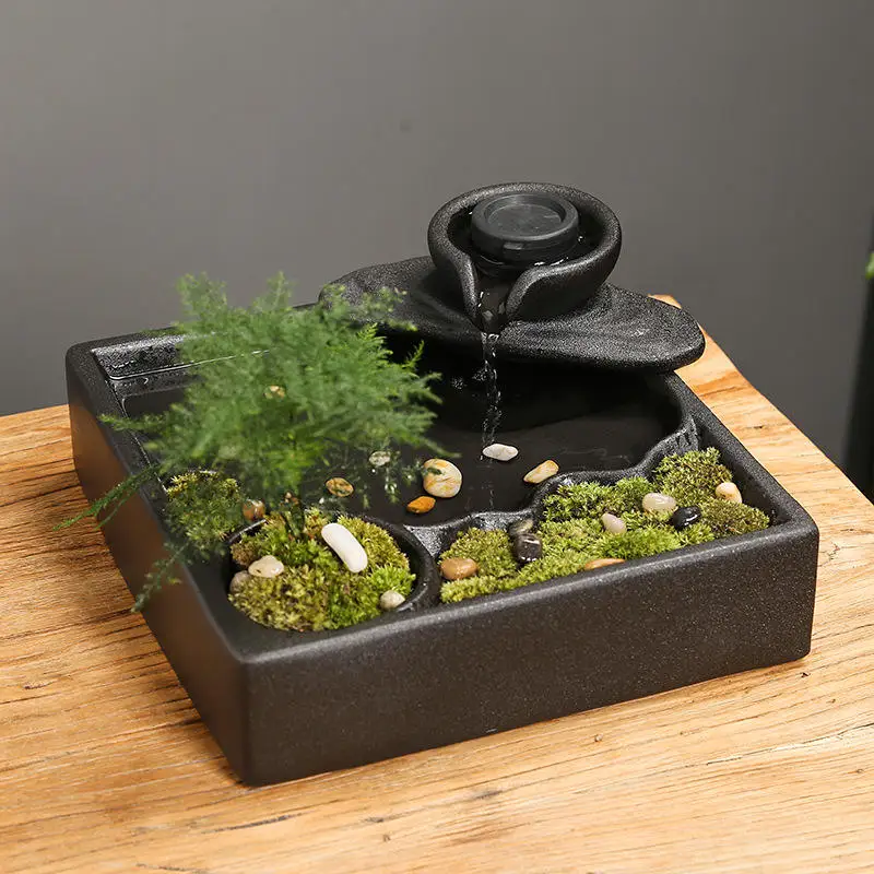 Fengshui Black Ceramic Zen Water Fountain Desktop Waterfall Fountain Water Fish Tank Cat Fountain Gift