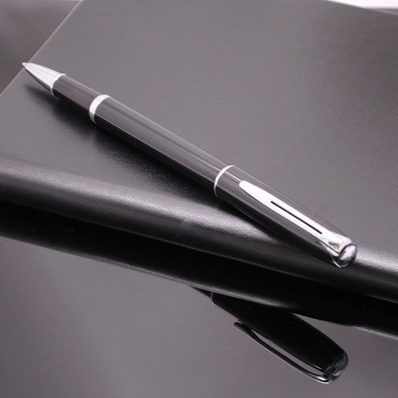 [Customized products] Executive Professinal Metal Black Signature Refill Rollerball Pen For Business,Office (black/blue ink)