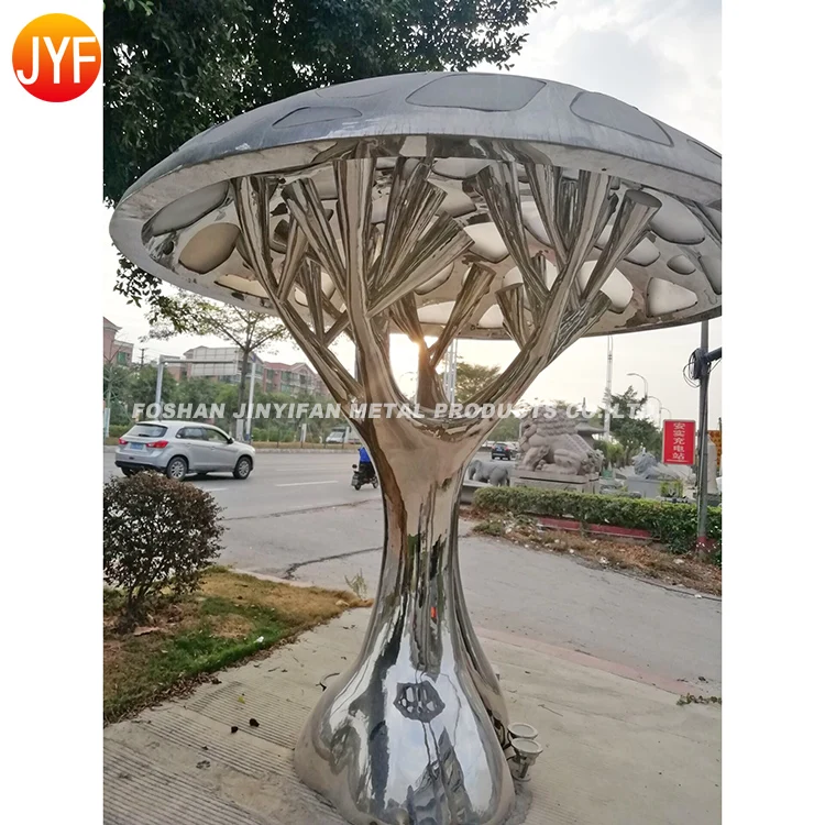 Y723 New Design Outdoor Garden Decor Landscape Giant Mushroom Silver Color Stainless Steel Sculpture