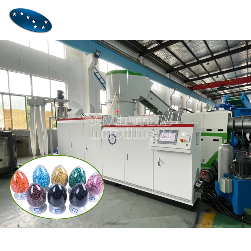 Sevenstars double stage water ring cut Compactor type pelletizing line for LDPE HDPE films PP woven bags plastic granulator