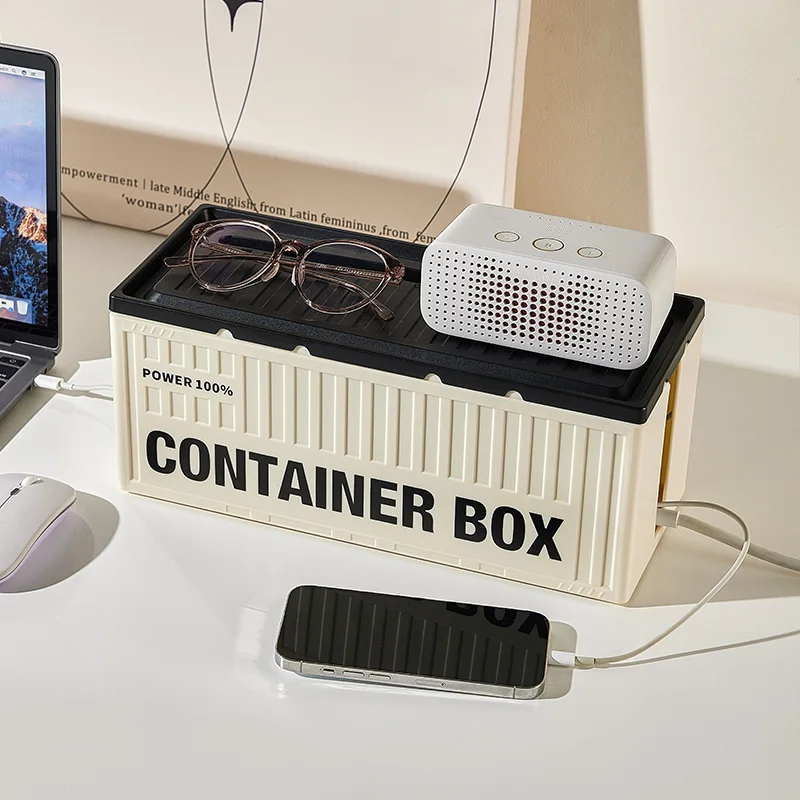 Modern Desktop Cable Management Storage Box Plastic Rectangle Extension Cord Connection Data Cable Patch Board Organizer