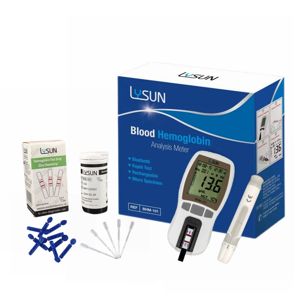 Lysun Hemoglobin Analyzer Test Equipment Home Use Hemoglobin Meter Test Strips BHM-101